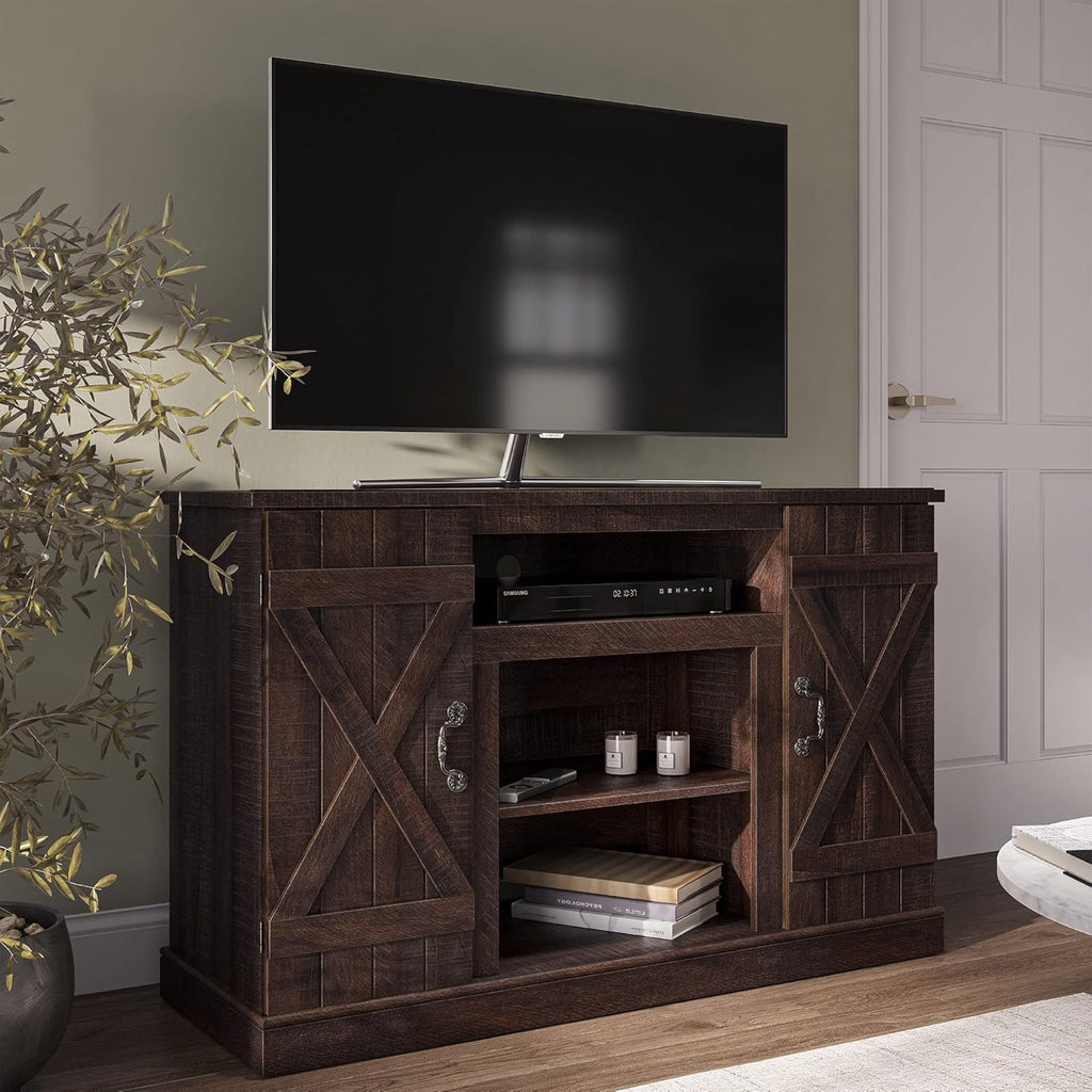 Industrial Electric Fireplace TV Stand with Open Storage Shelves Q32619