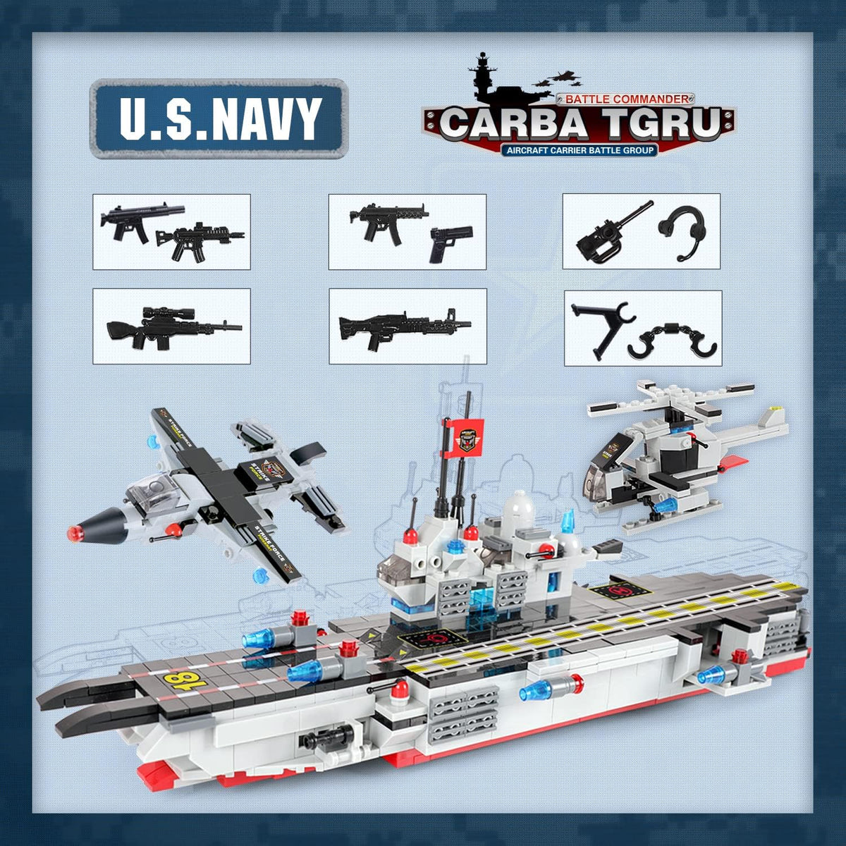 1630 Pieces Aircraft Carrier Building Blocks Set with Army Car, Helicopter, Airplane, Warship, Boat P383690