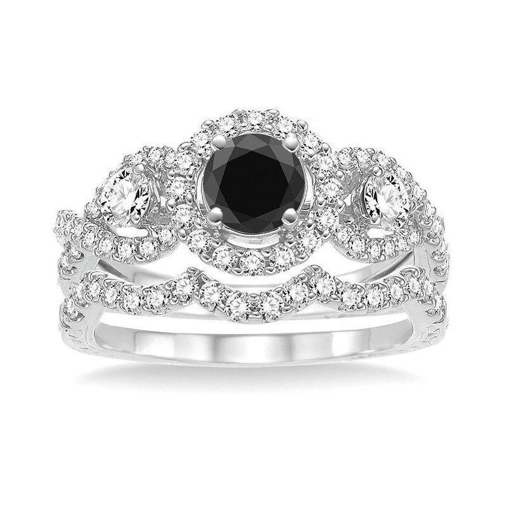 14k Rose Gold Black Diamond Wedding Set Engagement Ring Z70568