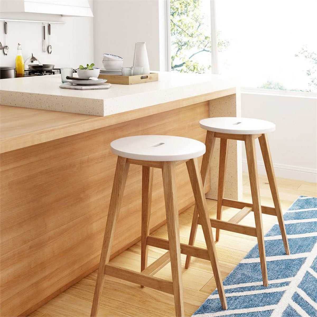 2 Piece Modern Wood Barstool Set G67868