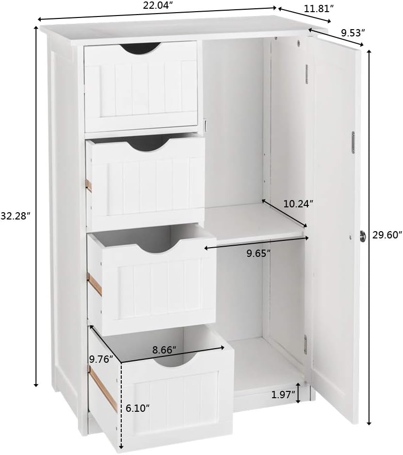 Wooden Bathroom Floor Cabinet with 4 Doors Adjustable Shelves Y375