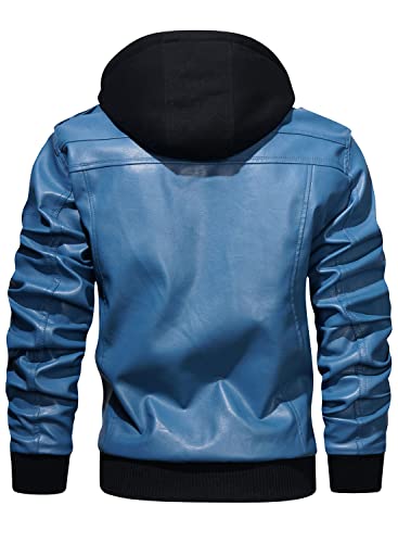 Stand Collar Faux Leather Zip-Up Bomber Jacket with Removable Hood P8827