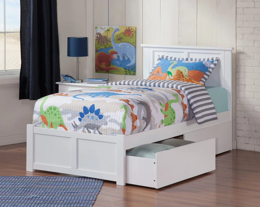 Twin Solid Wood Platform Bed with Footboard & 2 Storage Drawers in White T618