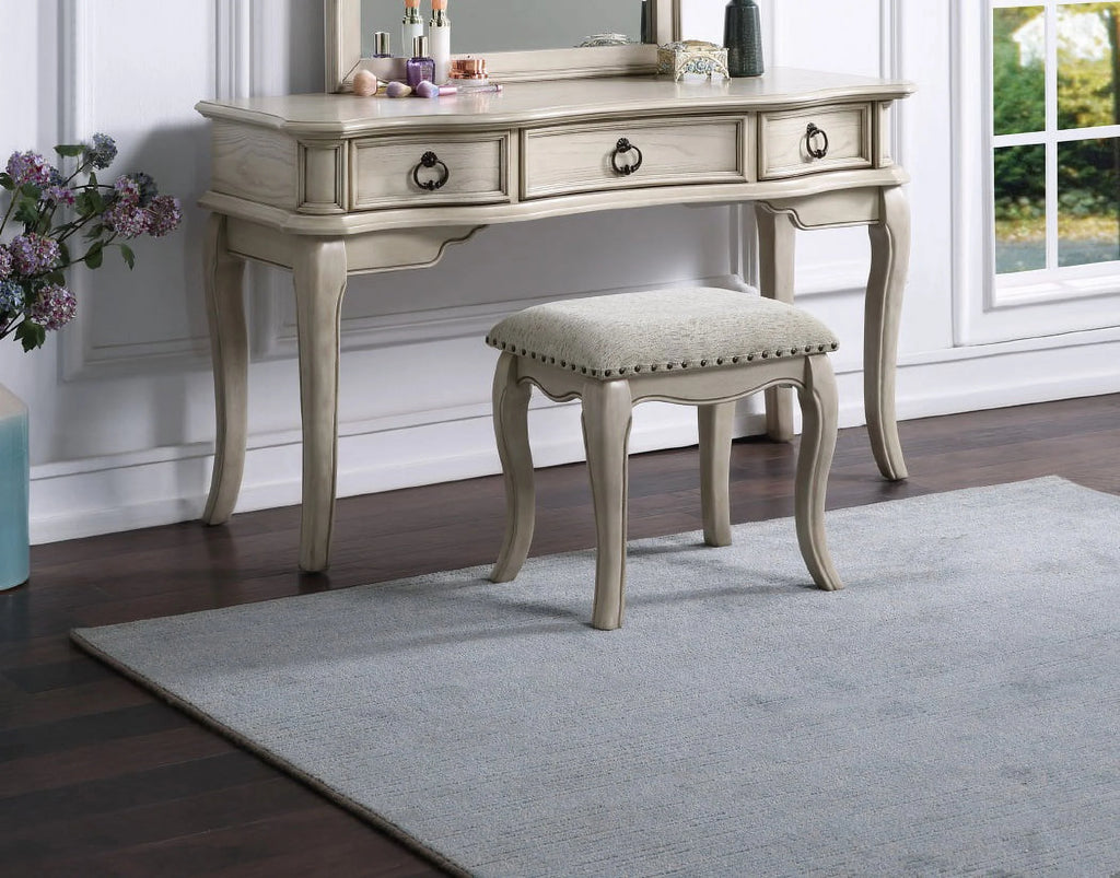 Antique White Vanity Set with Stool and Mirror H251