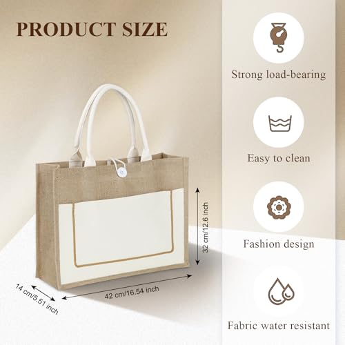 10 Pack Reusable Jute Canvas Tote Bags with Handles I536394