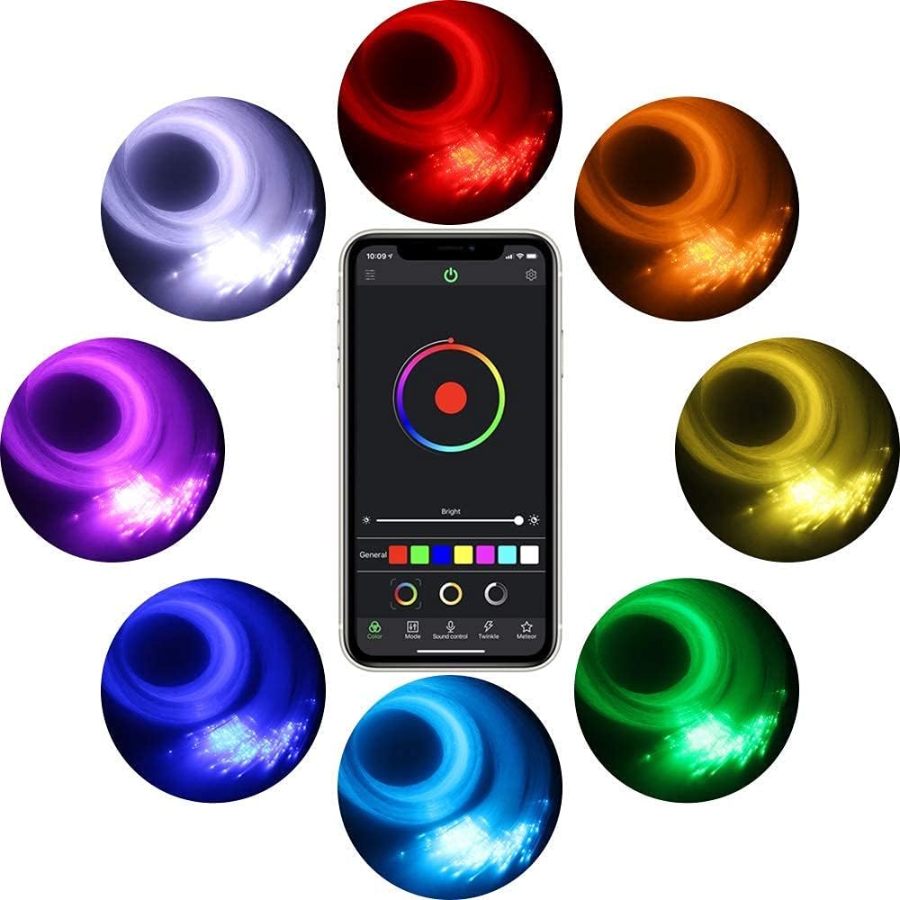 16W 450pcs 13.1ft RGBW Bluetooth LED Fiber Optic Star Ceiling Lights Kit with Adapter A59517
