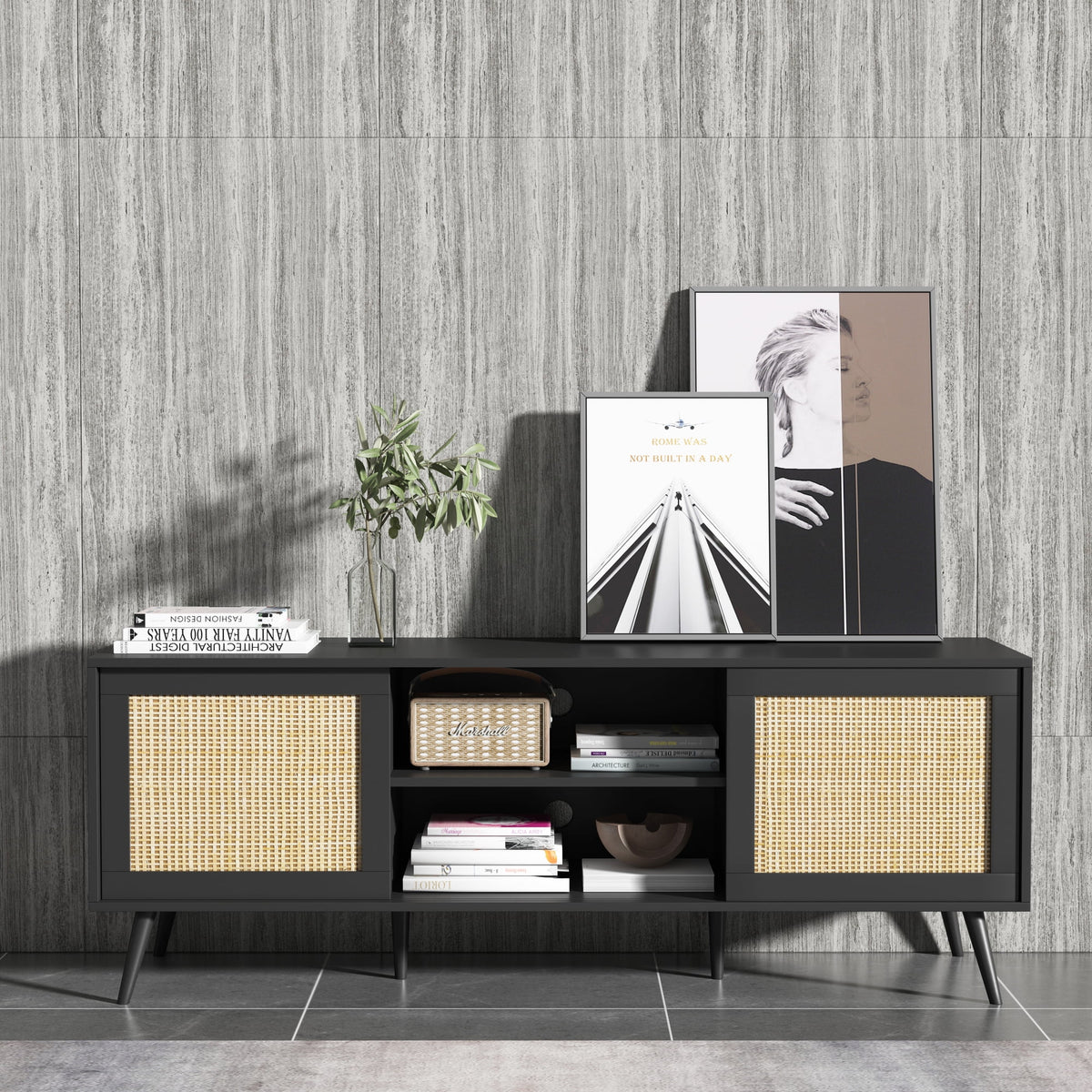 Farmhouse Rattan TV Stand for 75 inch TV C151