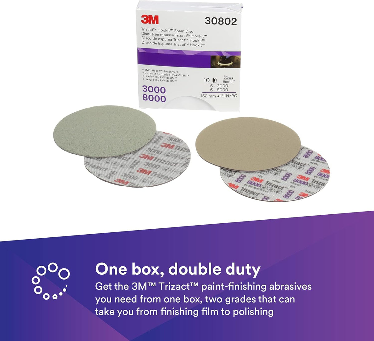 6 in Foam Backing Abrasive Disc, 3000 and 8000 Grade, 10 Discs/Carton Y502610