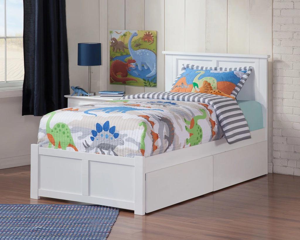 Twin Solid Wood Platform Bed with Footboard & 2 Storage Drawers in White T618