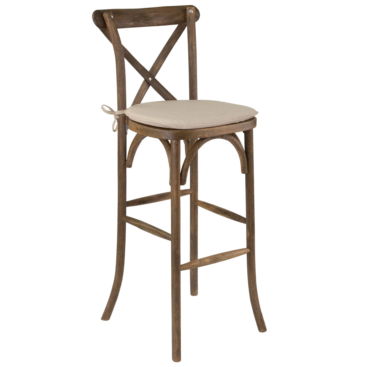 Dark Antique Wood Cross Back Barstool with Cushion A591