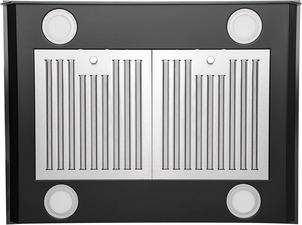 36 in. 343 CFM Convertible Island Mount Range Hood Black Painted Stainless Steel Glass Carbon Filters I73564