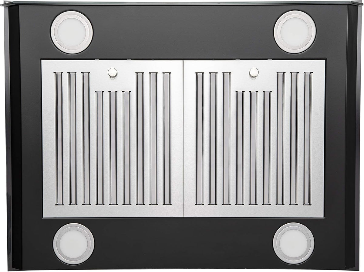 36 in. 343 CFM Convertible Island Mount Range Hood Black Painted Stainless Steel Glass Carbon Filters I73564