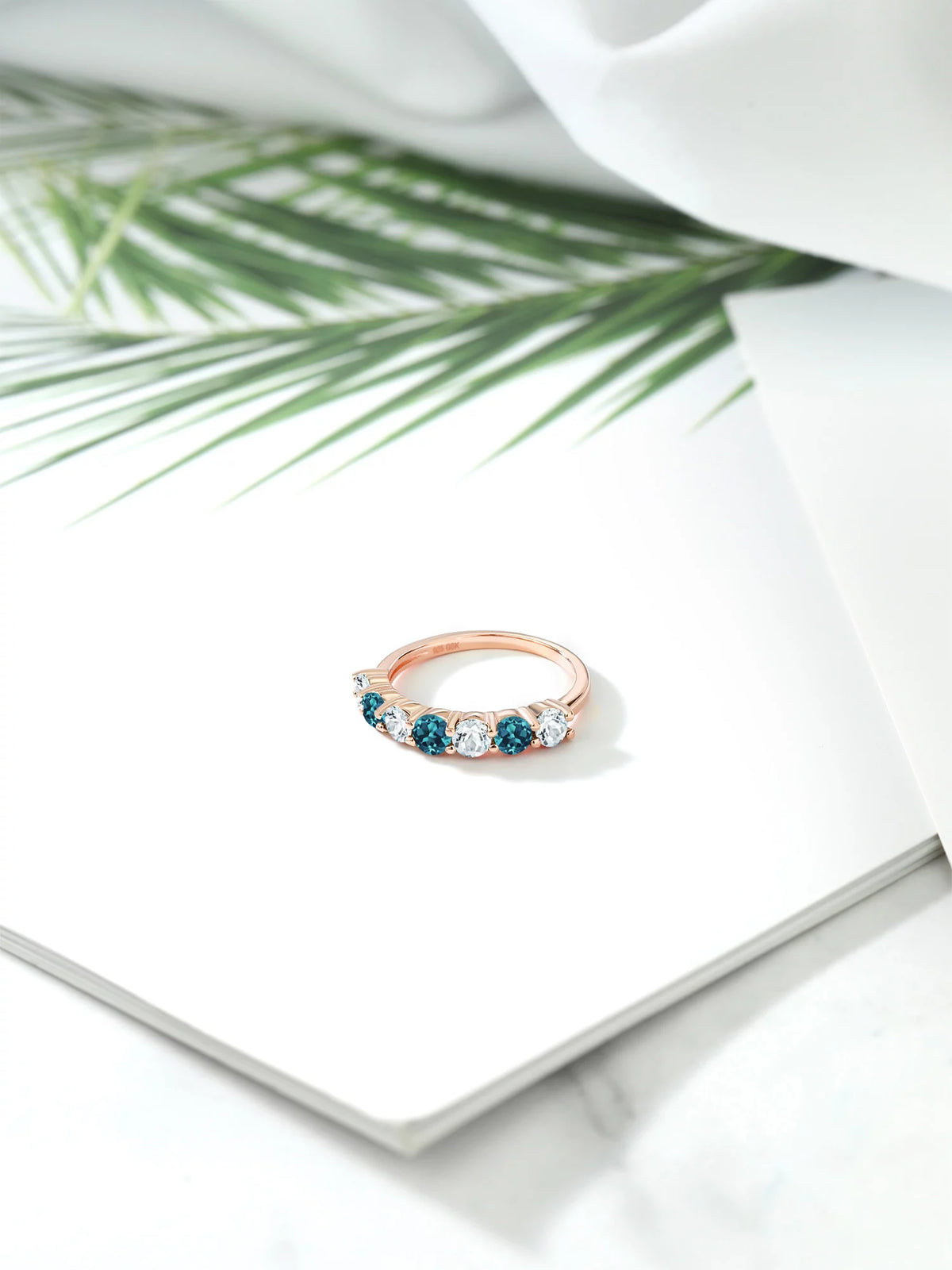 18K Rose Gold Plated Silver Sky Blue Aquamarine London Blue Topaz Ring N732499