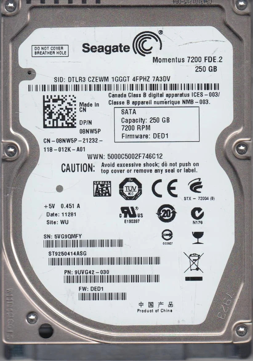 250GB SATA 2.5 Hard Drive J4922