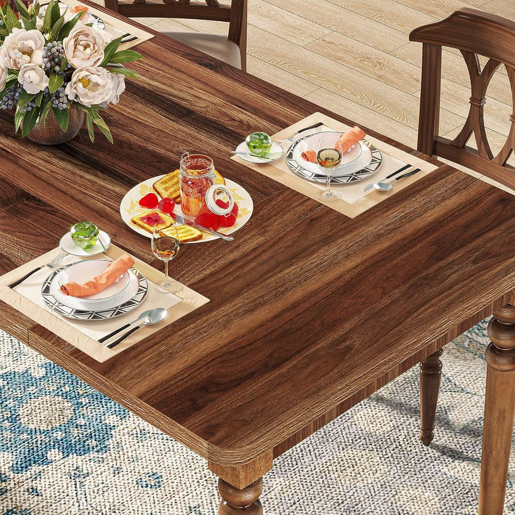 63-inch Farmhouse Dining Table with Solid Wood Turned Legs R701530