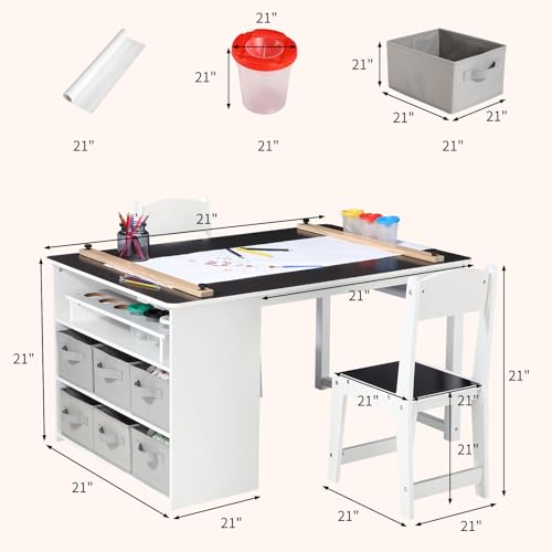 Kids Art Table and Chairs Set with Storage Desk and Art Supply Organizer M94268