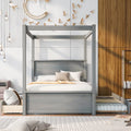 Gray Full Size Canopy Bed Frame with Trundle and 2 Storage Drawers E854