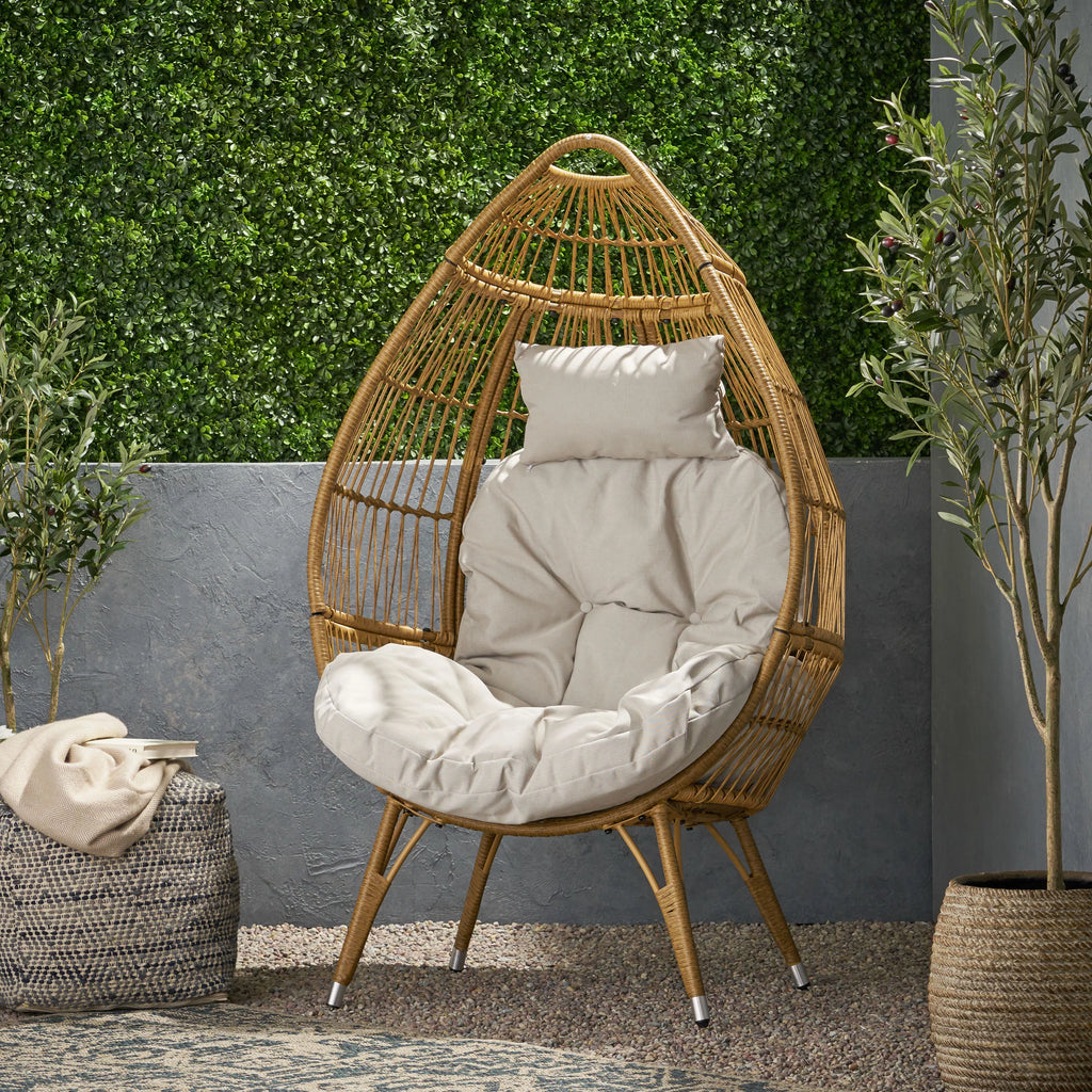 Beige Light Brown Wicker Teardrop Chair K3644
