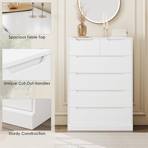 White 6 Drawer Wood Dresser E42022