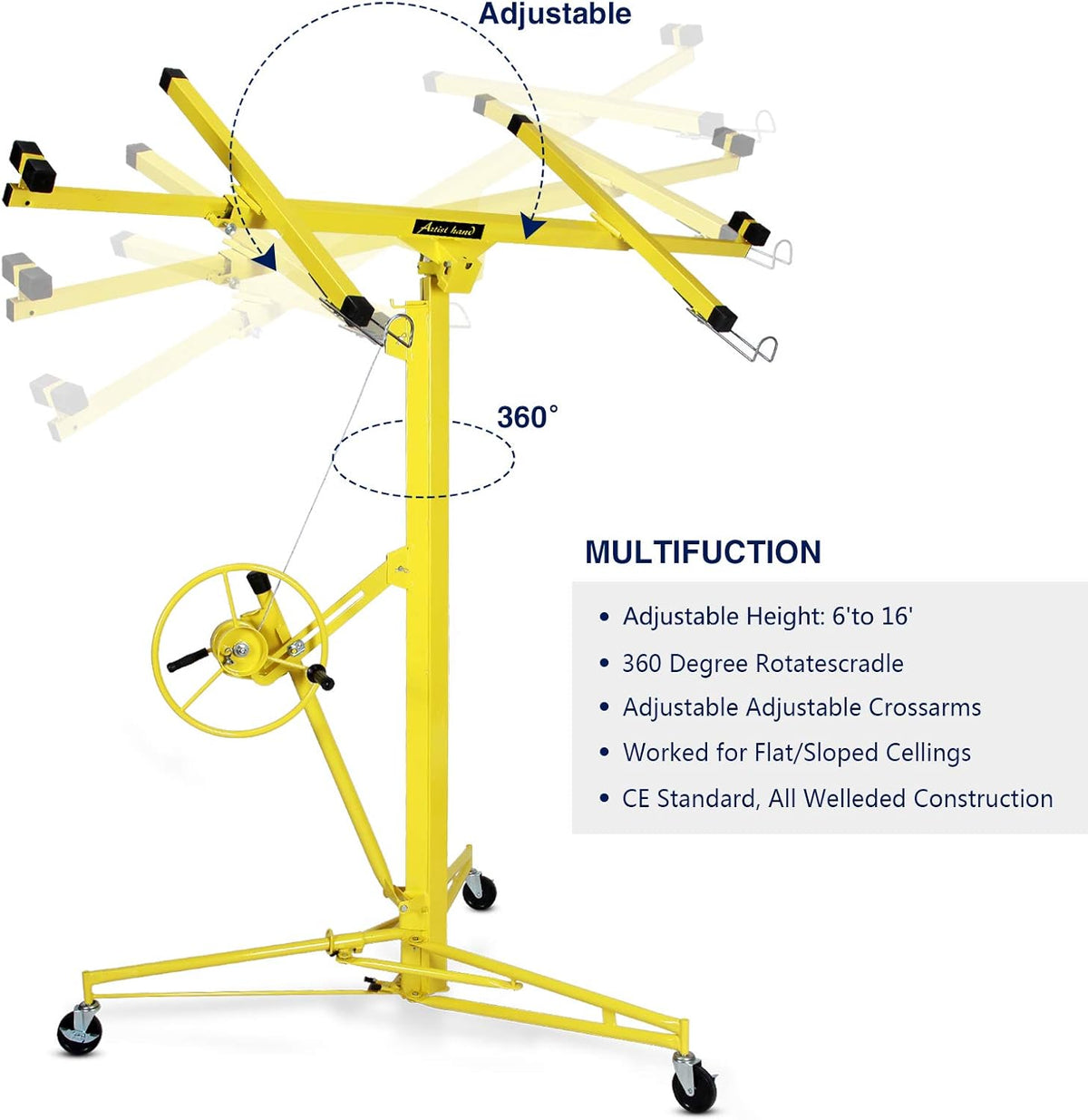 Drywall Lift Rolling Panel Hoist Jack Lifter 16FT A55371