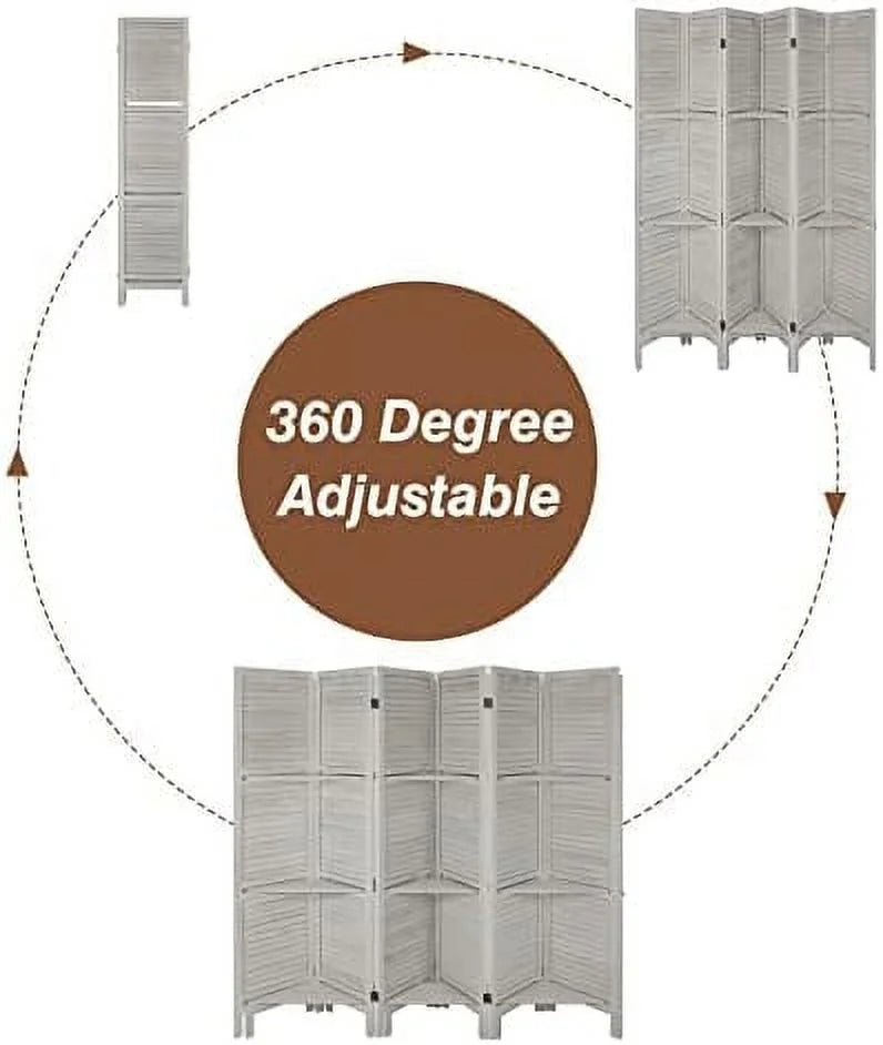 Wood 4 Panel Room Divider with Shelves A2026