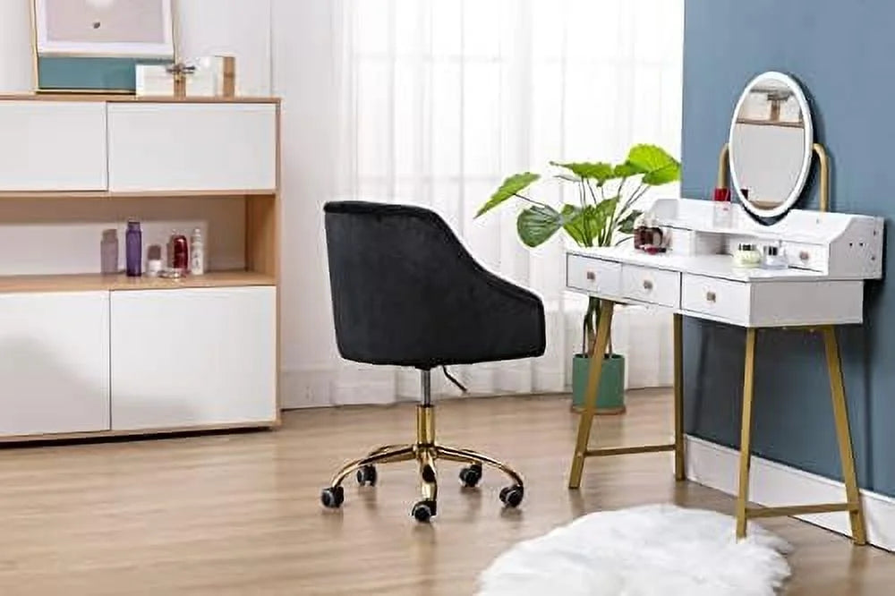 Pink Velvet Upholstered Swivel Desk Chair with Wheels M69698