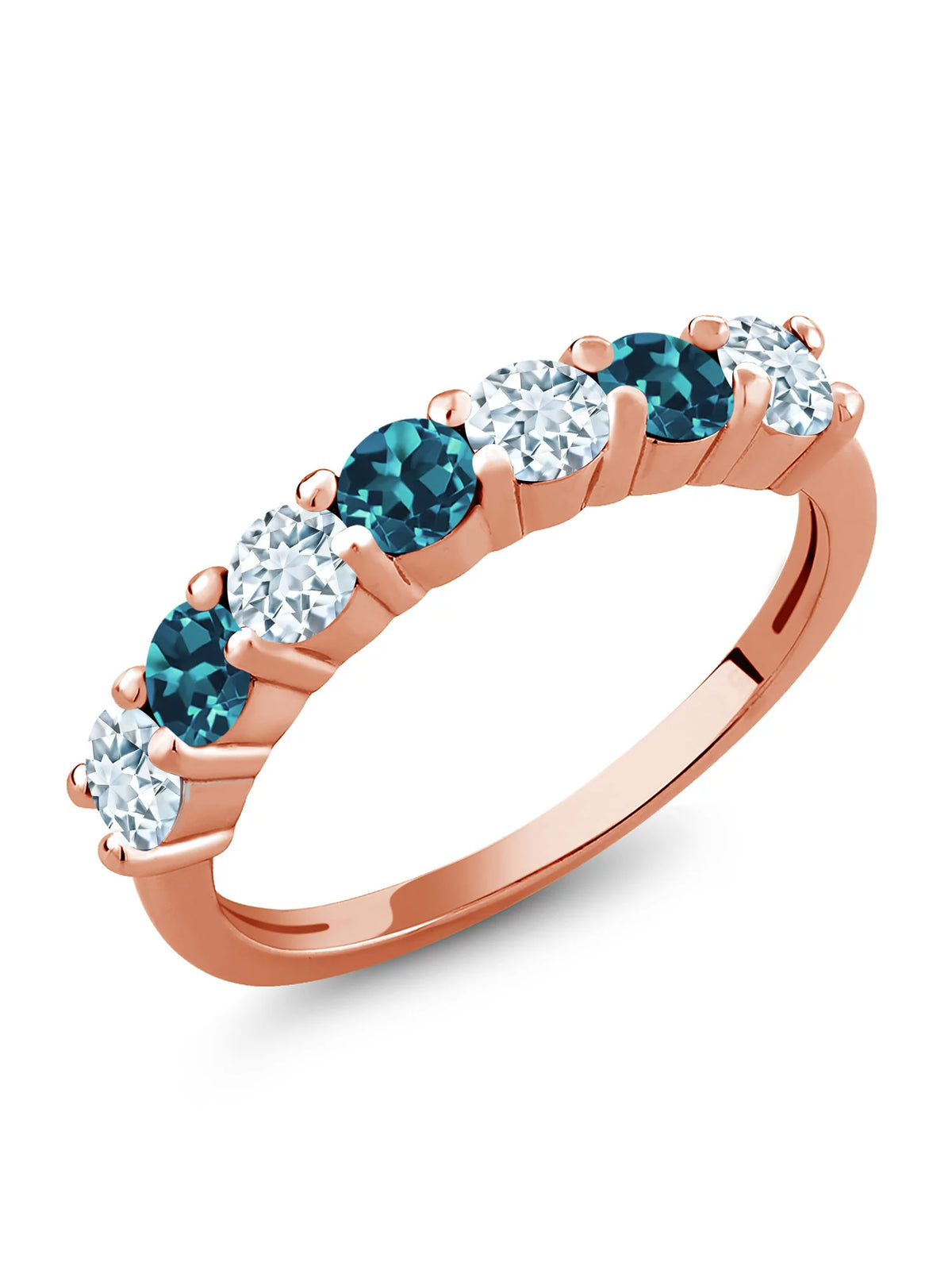 18K Rose Gold Plated Silver Sky Blue Aquamarine London Blue Topaz Ring N732499