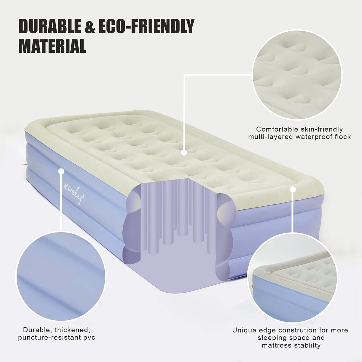 Twin Air Mattress with Built in Pump, Light Blue White, Pack of 2 O4044