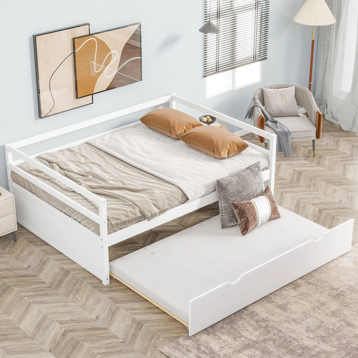 Twin Size Pine Wood Daybed with Trundle X733718