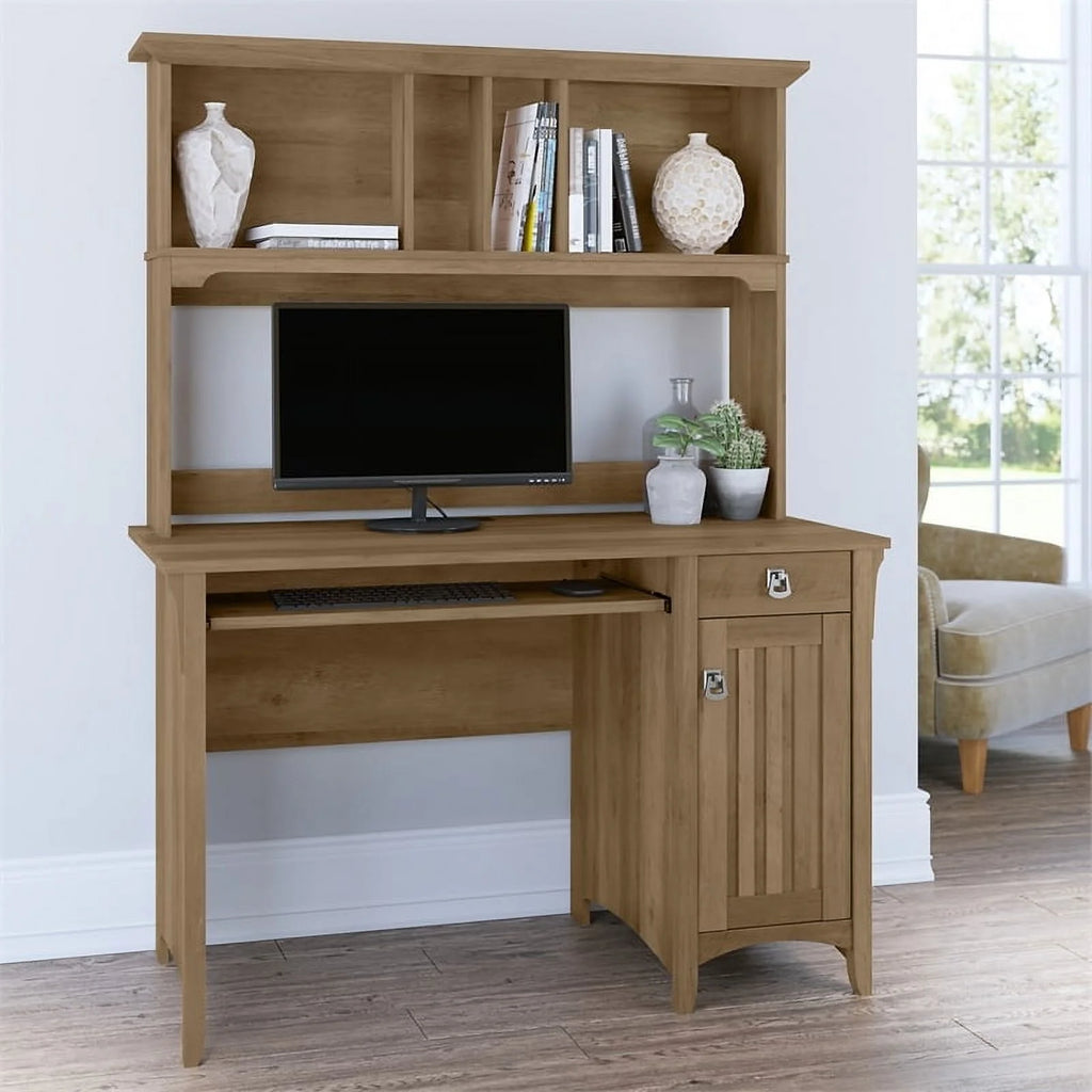 Contemporary Brown Engineered Wood Computer Desk with Hutch B80259