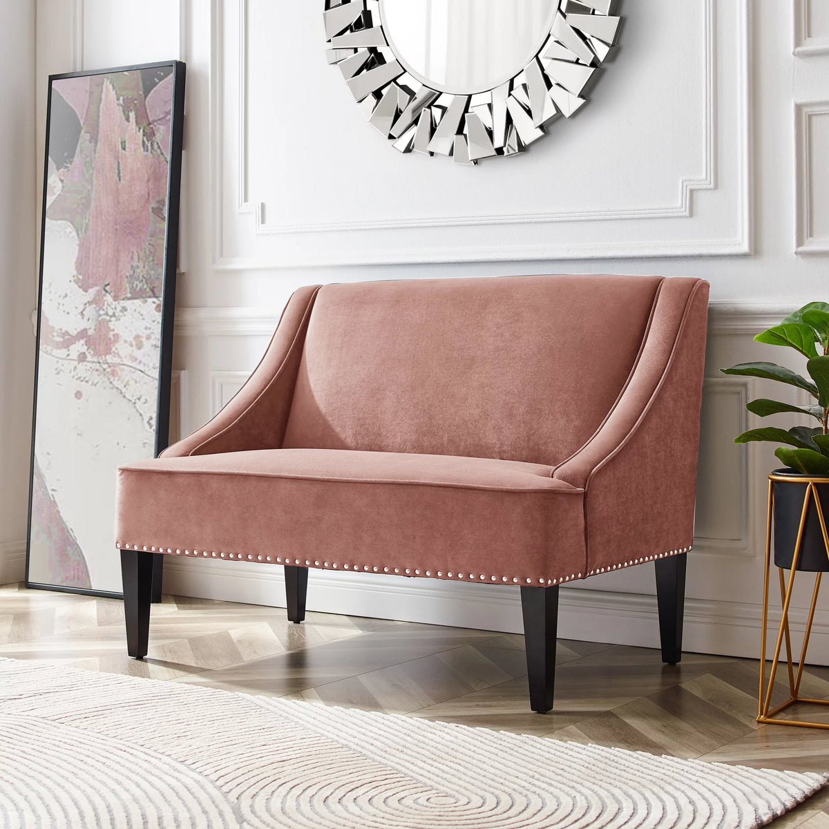Blush Velvet Upholstered Bench U7731