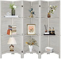 Wood 4 Panel Room Divider with Shelves A2026