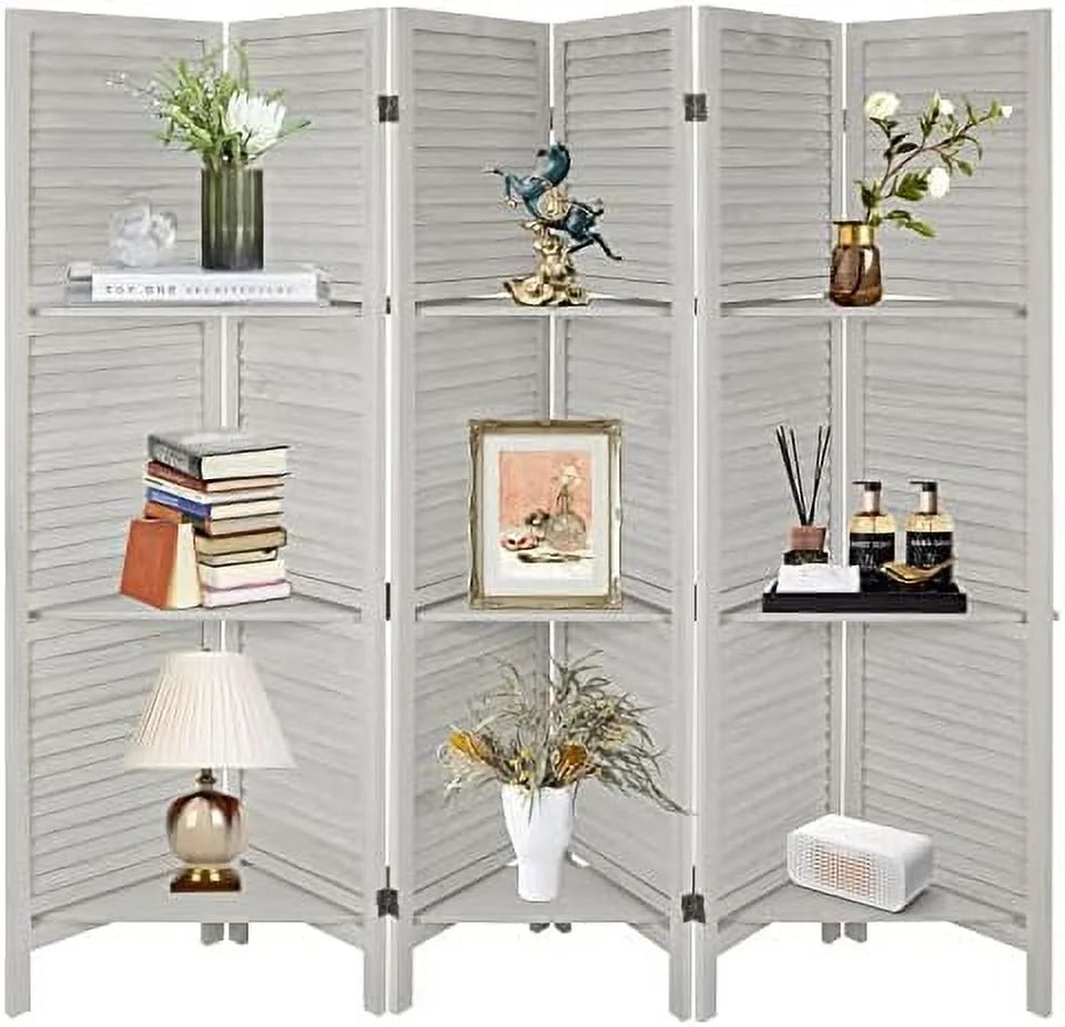 Wood 4 Panel Room Divider with Shelves A2026