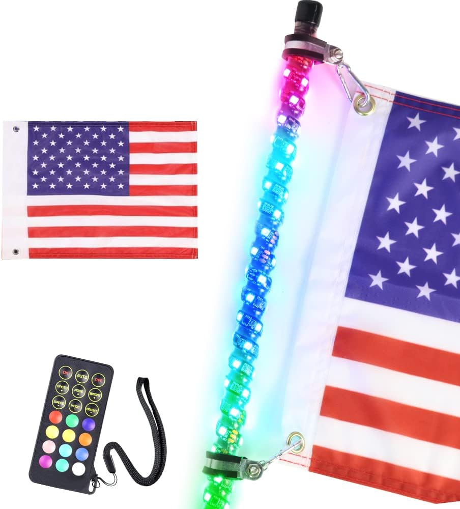3FT RF Remote Control LED Whips Light with American Flag M134479