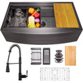 Matte Black Finished Stainless Steel Farmhouse Apron Mount Kitchen Sink with Faucet L310
