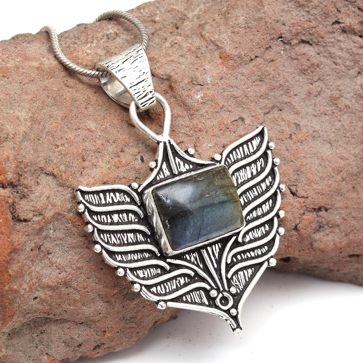 Silver 925 Sterling Garnet Gemstone Necklace Labradorite Jewelry Handmade O492