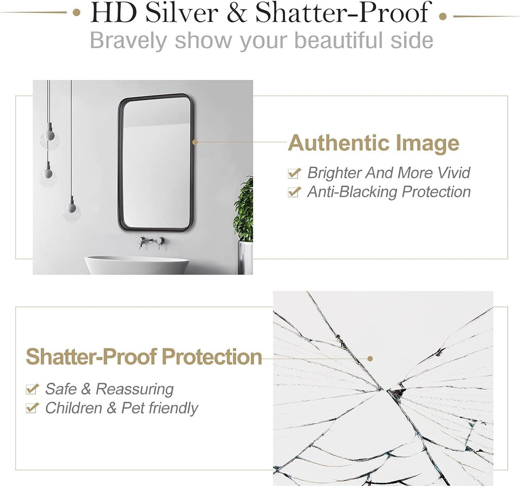 24x36 Rectangular Wall Mount Mirror with Stainless Steel Metal Frame A523297