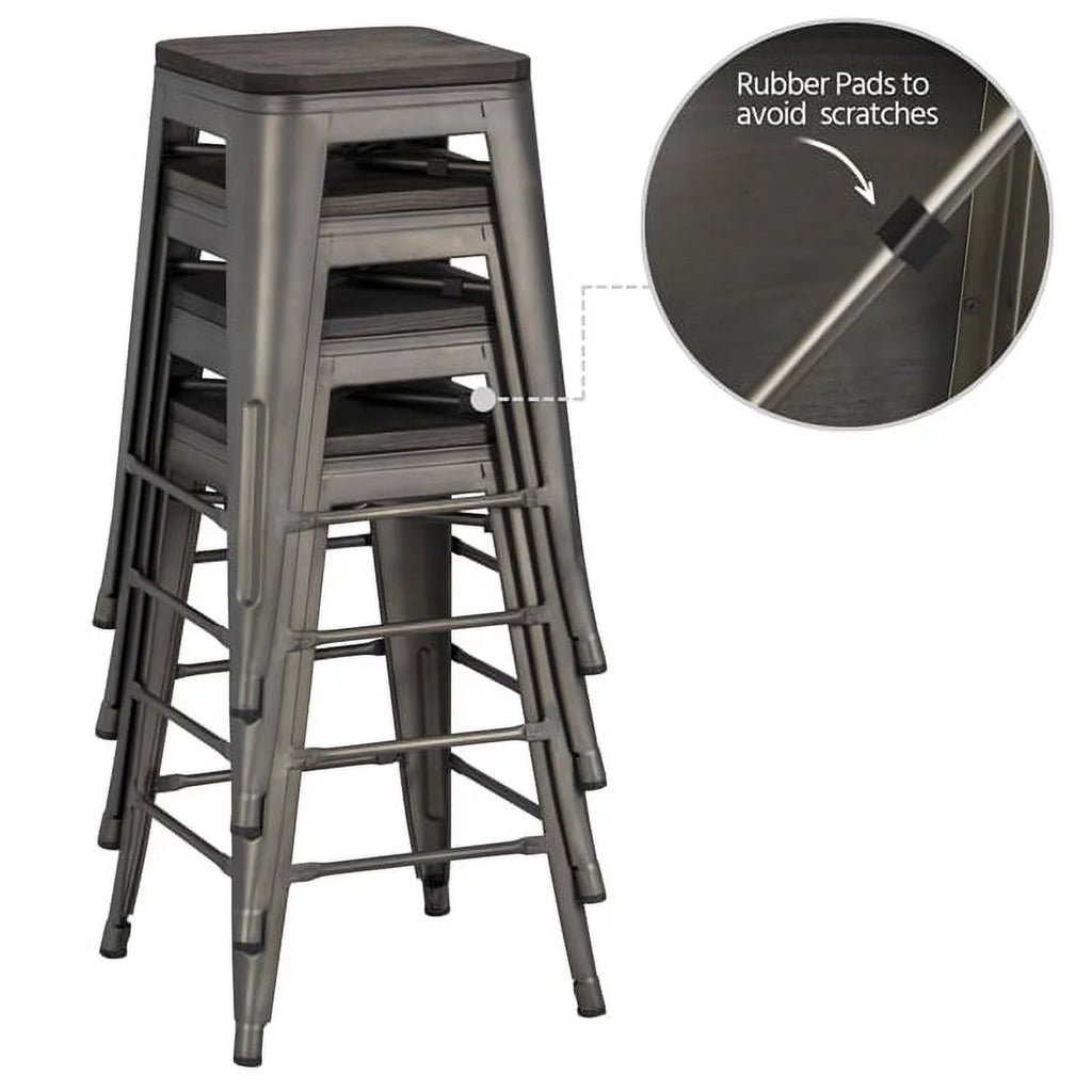 24" Counter Bar Stool with Wooden Seat N1939