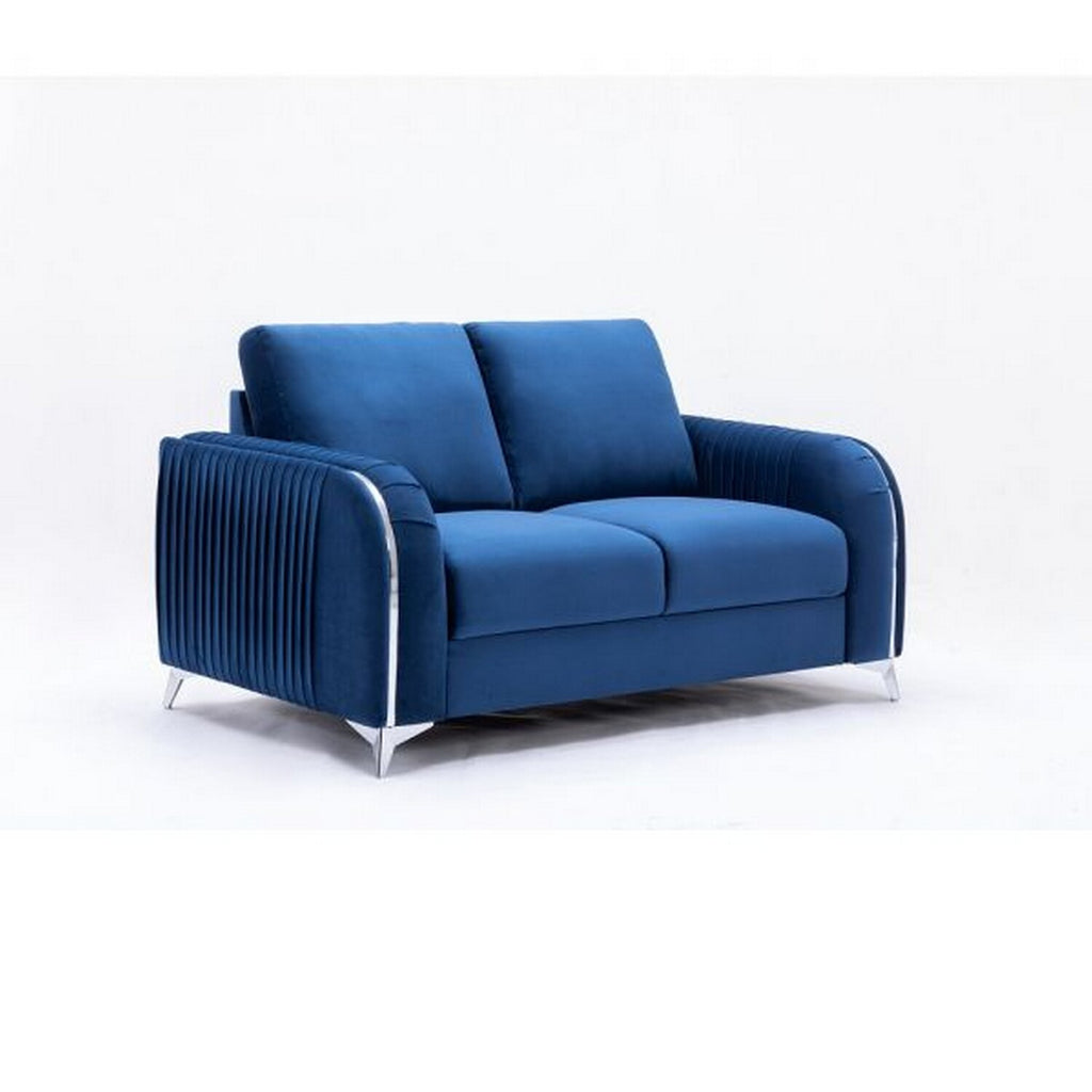Blue Velvet Upholstery Solid Pine Wood Loveseat Y126
