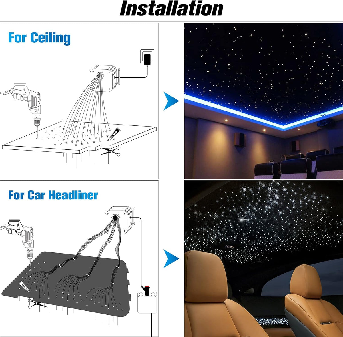 16W 450pcs 13.1ft RGBW Bluetooth LED Fiber Optic Star Ceiling Lights Kit with Adapter A59517