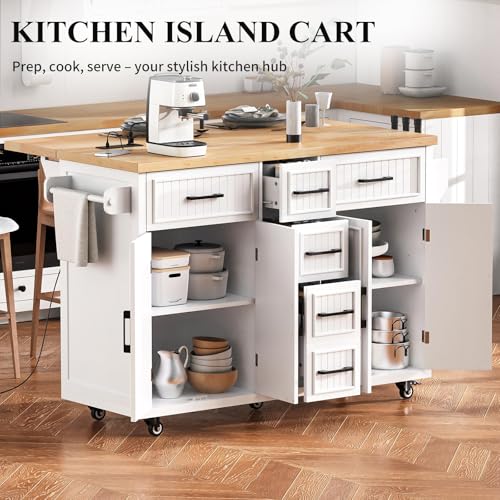 56.5'' White Kitchen Island with Drop Leaf X25371