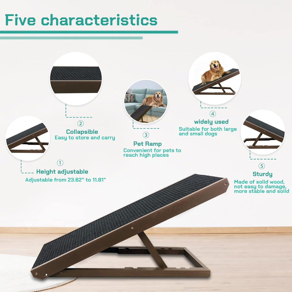 Adjustable Dog Ramp with Traction Mat O638