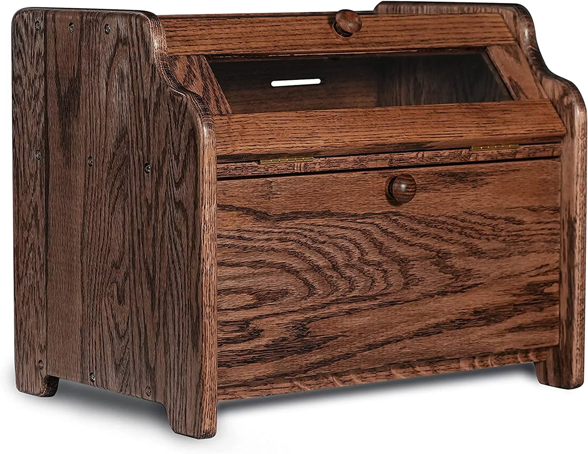 Solid Wood Oak Bread Box with Clear Window Z5099