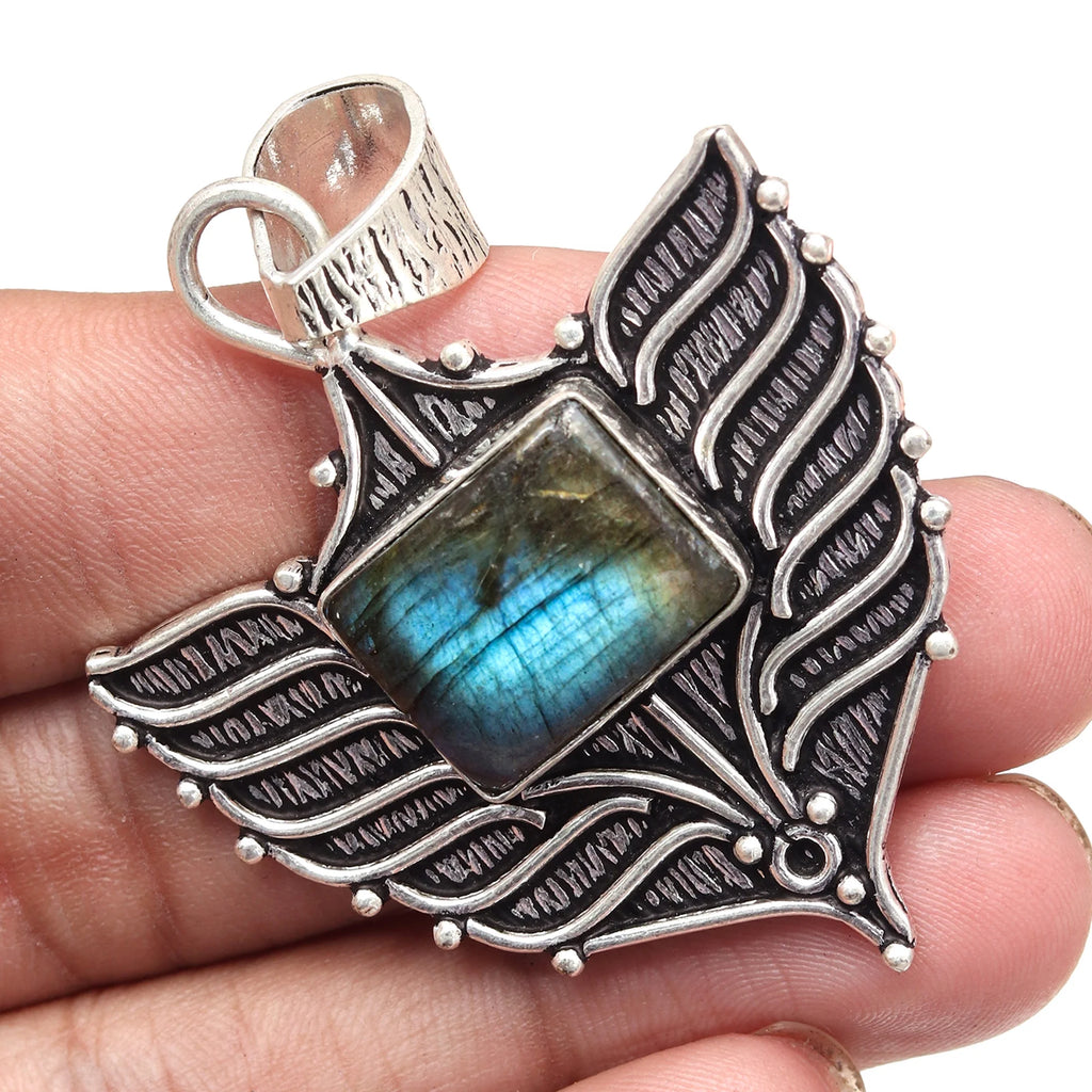 Silver 925 Sterling Garnet Gemstone Necklace Labradorite Jewelry Handmade O492