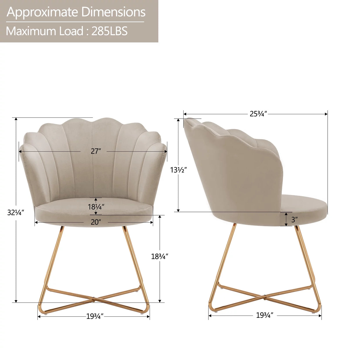 Khaki Velvet Accent Chair with Back and Gold Metal Legs I501576