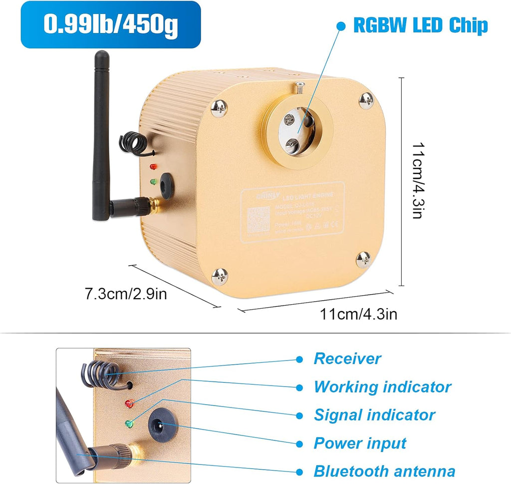 16W 450pcs 13.1ft RGBW Bluetooth LED Fiber Optic Star Ceiling Lights Kit with Adapter A59517