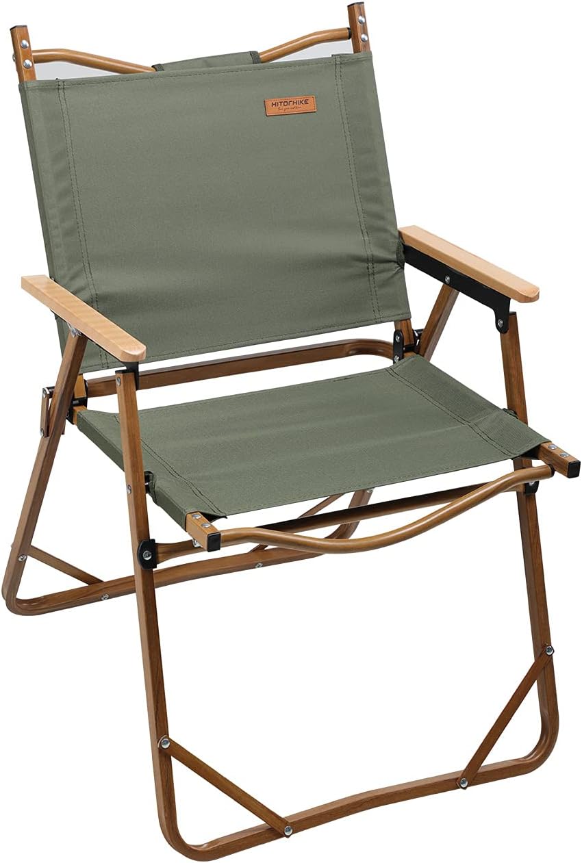 Beige Folding Camping Chair with Beech Armrest L1161