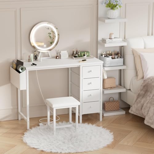 Gold Vanity Desk with Mirror and Light and Chair E519