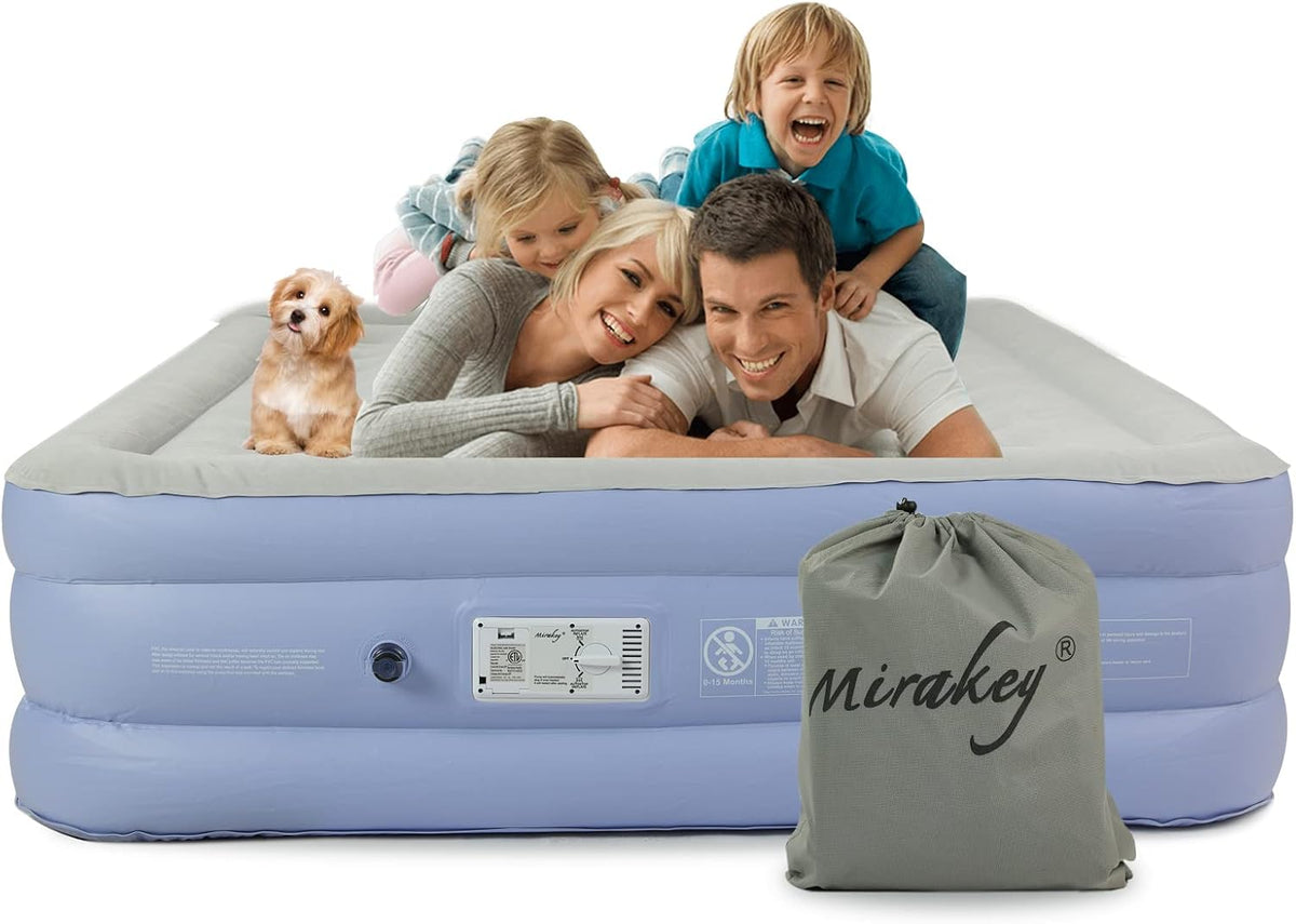 Twin Air Mattress with Built in Pump, Light Blue White, Pack of 2 O4044