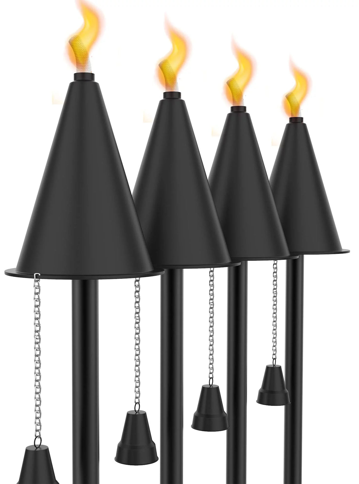 Set of 4 Metal Torch with Snuffer, Fiberglass Wick, 35 oz Oil Lamp W5433